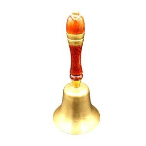 Vintage Brass Bell Handcrafted Wooden Handle Made India Stamped Signed